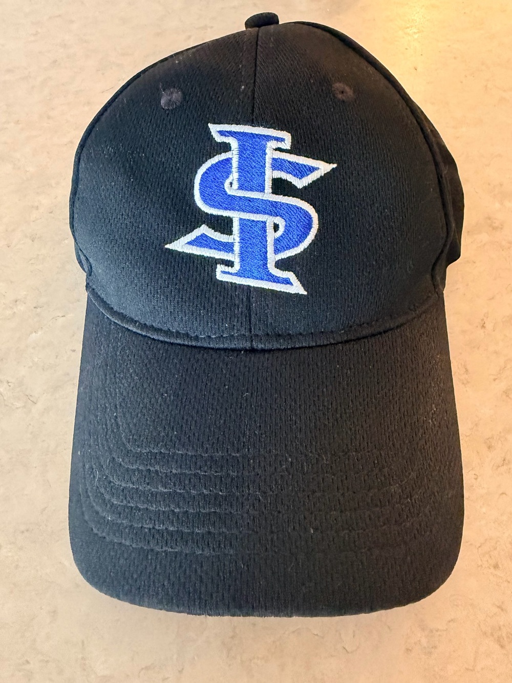 Sport-Tek Kids Black Cap with Blue and White Logo